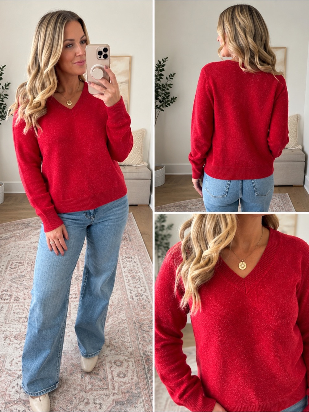 LOFT Red V-Neck Sweater